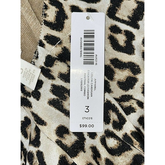 𝅺chico's 3 (XL) Brown Open Front Cardigan Leopard Peek-a-Boo Panel Back Sweater - Picture 4 of 8
